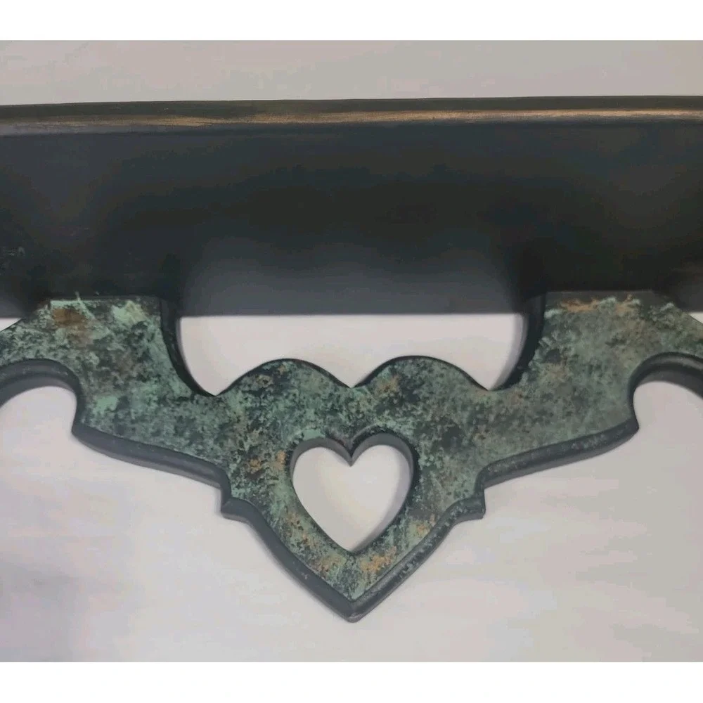 Wooden Wall Shelf Heart-shaped Cutout Distressed Teal, Hand Painted, 5